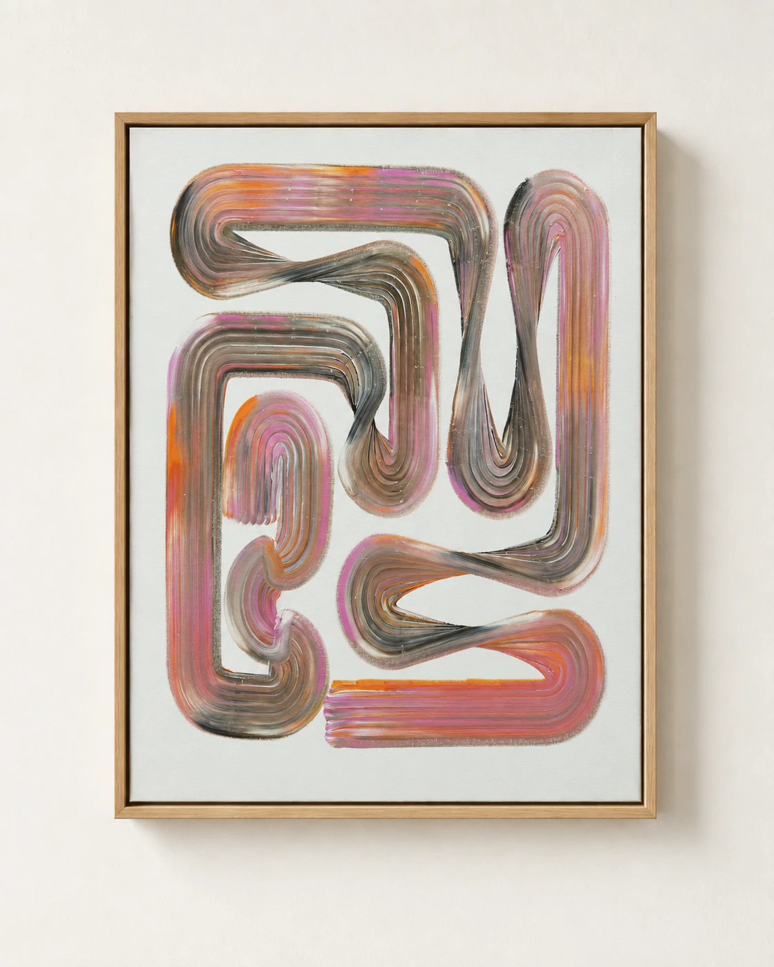 Lineage Blanc / 08 shown in a natural wood floating frame