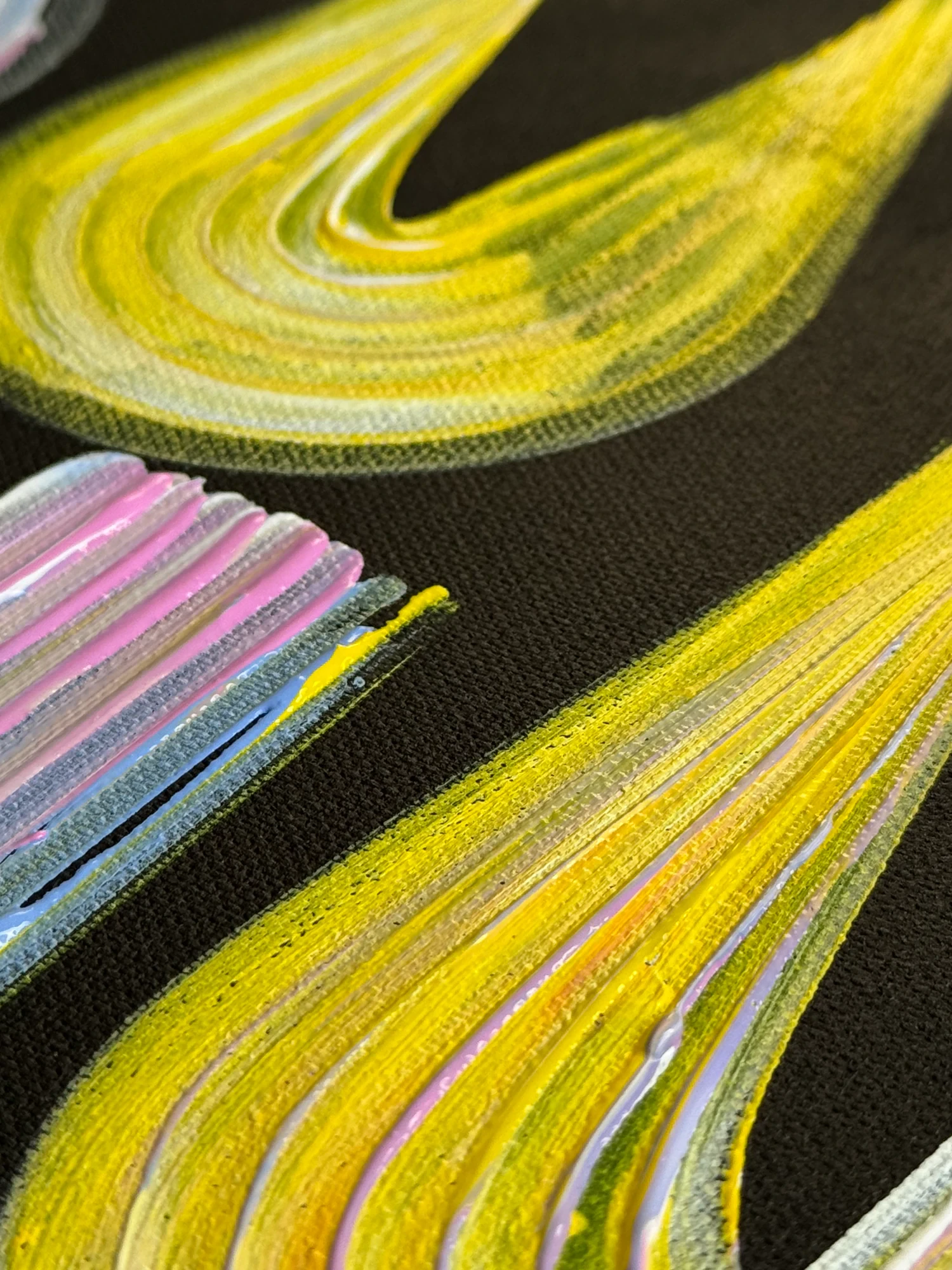 Lineage Noir / 01 close-up showing acrylic paint surface on black canvas