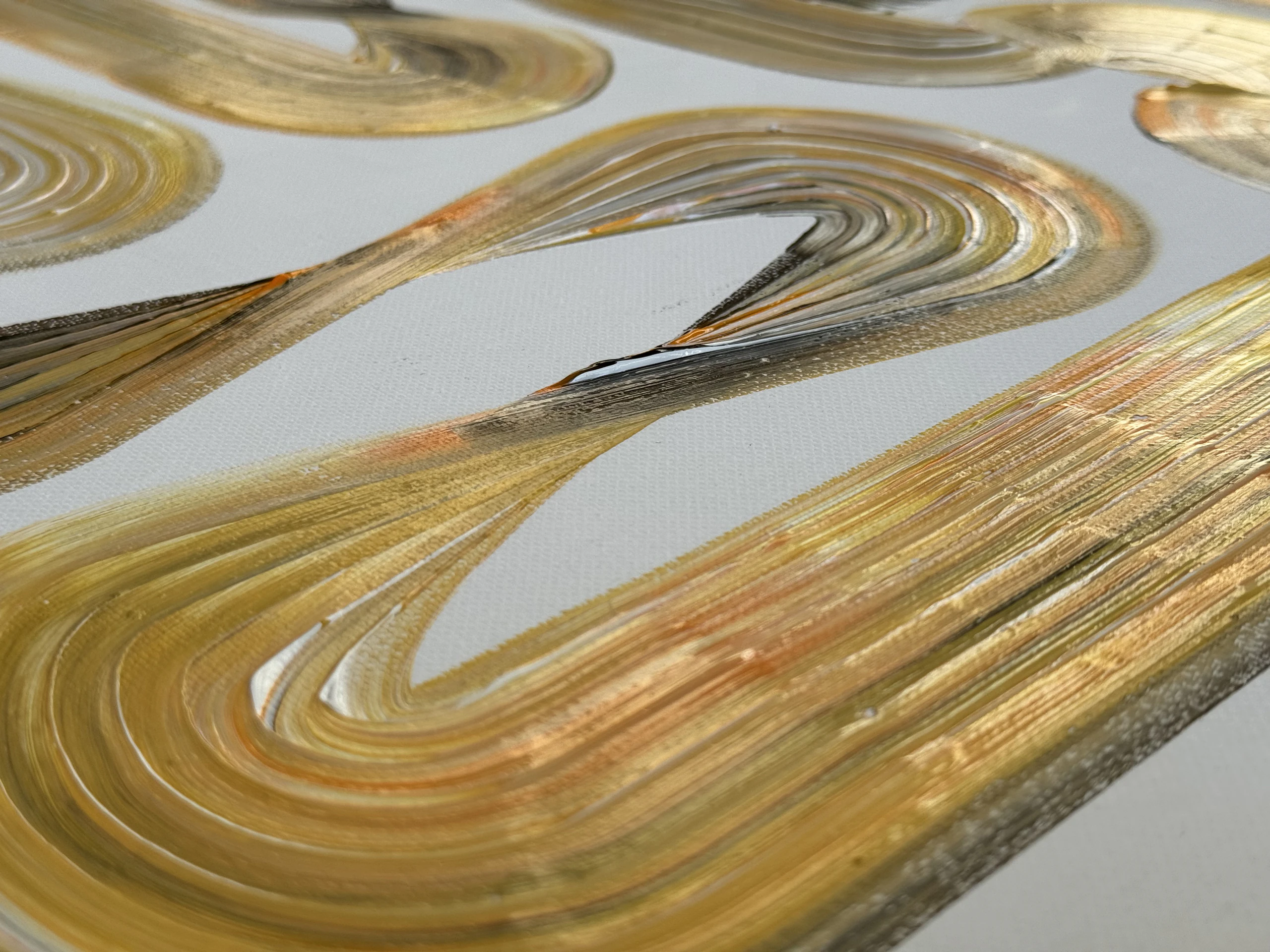 Close-up of layered acrylic brushwork and canvas texture